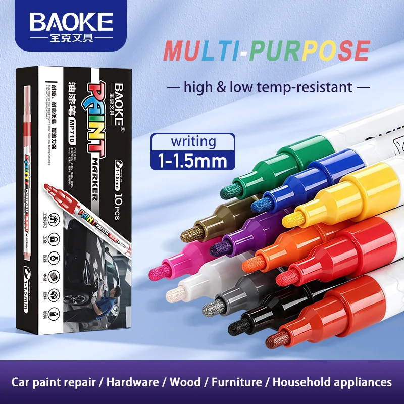 BAOKE MP710 Paint Marker Pen  12 Colors Oil Based Permanent Waterproof for Multi Surfaces DIY Art Marking