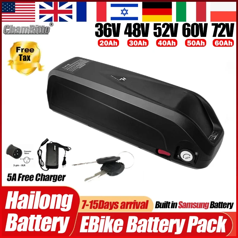 36v 52v 48v Hailong Ebike Electric Bicycle 30ah 50ah 40 20 60ah Bateria De Lítio Da Bateria Da Bicicleta Elétrica 72v 60v 3000w