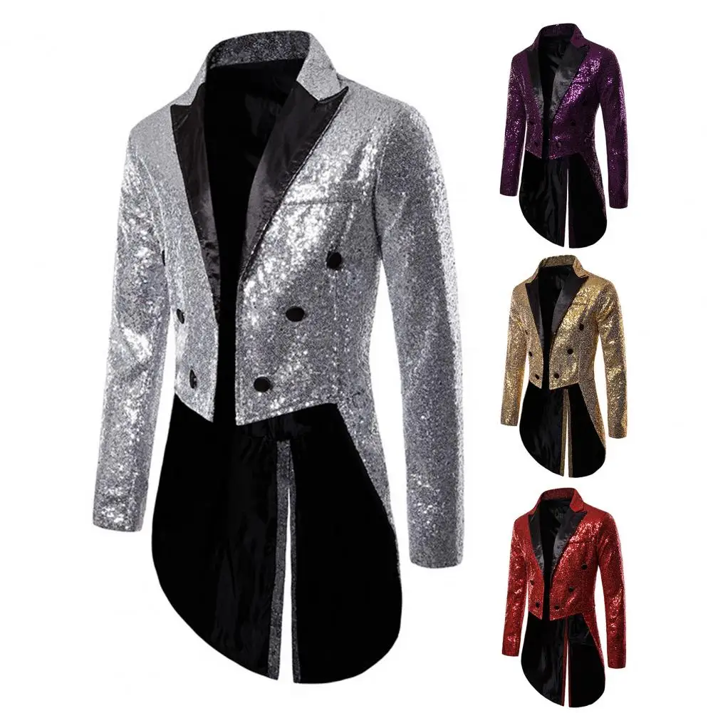 

Patch Pocket Nightclub Coat Party Sequin Sequin Glitter Jacket for Men Stand Collar Nightclub Prom Suit Coat Shiny Embellished