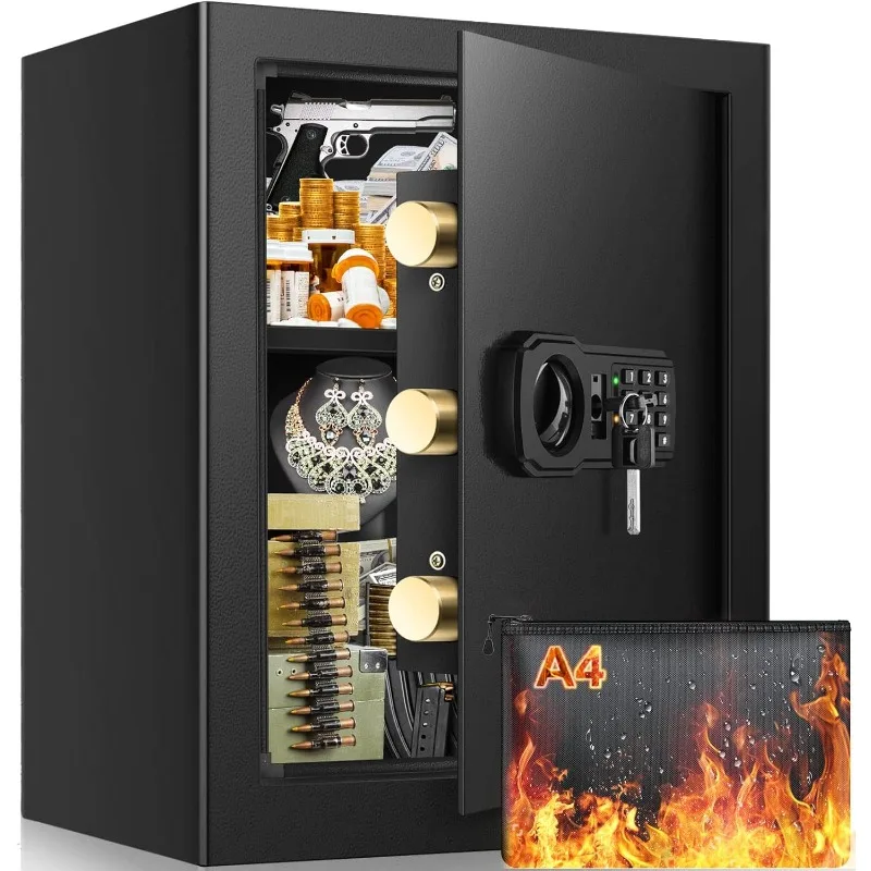 

2.4 Cubic Large Fireproof Safe Box with Fireproof Document Bag, Personal Security Home Safe with Removable Shelf, Anti-Theft Loc