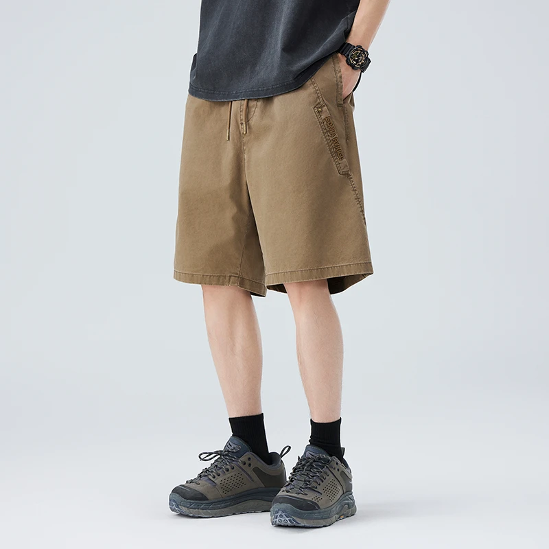 Men Summer Streetwear Fashion Loose Casual Washed Cotton Knee-length Short Pants Outdoor Techwear Cargo Pants Trousers