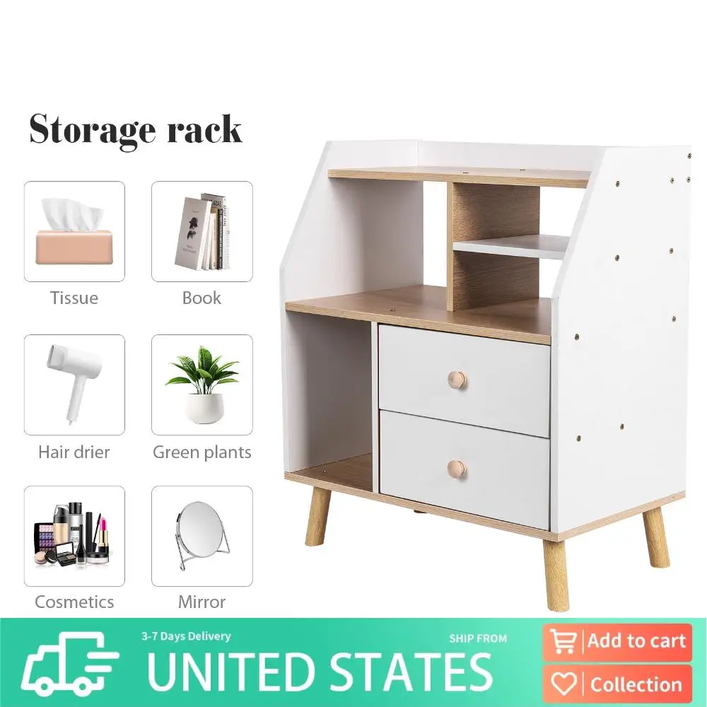 

Wooden Modern Bedside Table with 2 Drawers Bedroom Bedside Cabinet Simple Bedside Storage Locker for Living Room Office