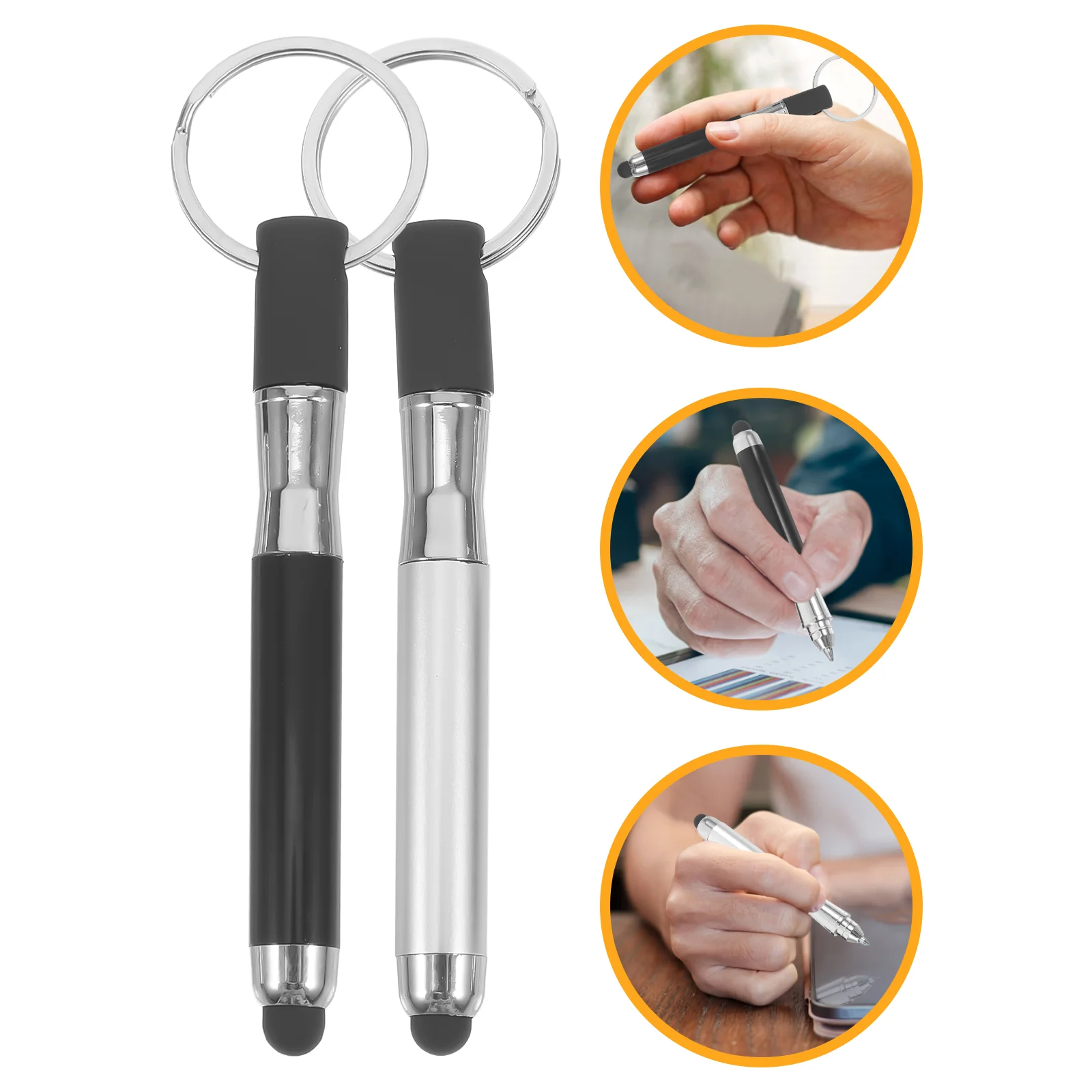 12 Pcs Touchscreen Ballpoint Pen Keychain Mini Pocket Pens Pinball Soccer Goals Stylus Ring Portable