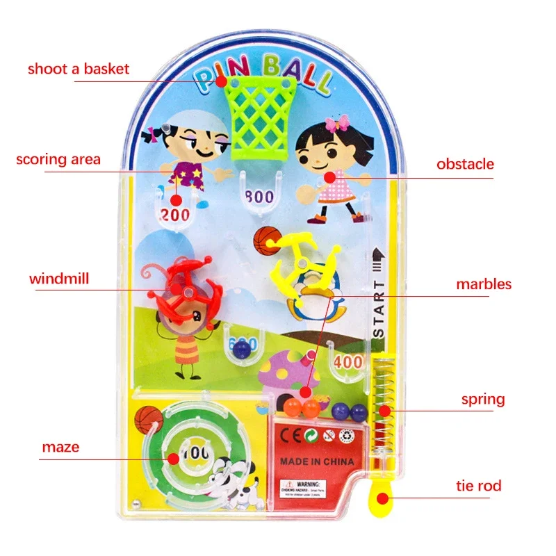 

Mini Handheld Pinball Games Machine Cartoon Children Gifts Educational Toys Basketball Labyrinth Beads Ejection Peer Interaction