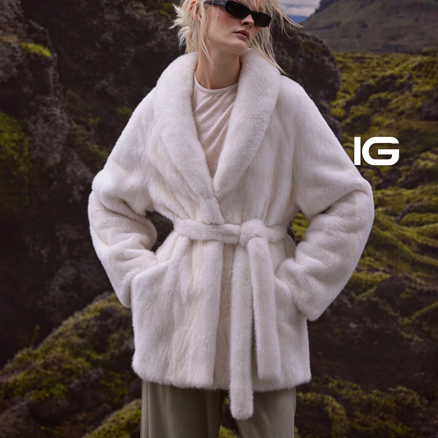 IG Women Relaxed Fit Faux Fur Open Front Coat, Side Pockets Long Sleeve Thickened Winter Warm Elegant Commuter Outerwear