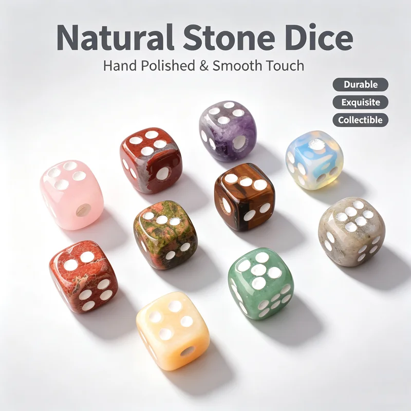 10PCS Natural Healing Crystal Stone Dice Mini Square Gemstone Ornament Mixed Color Hand Carved Stone Dice Tabletop Game Decor