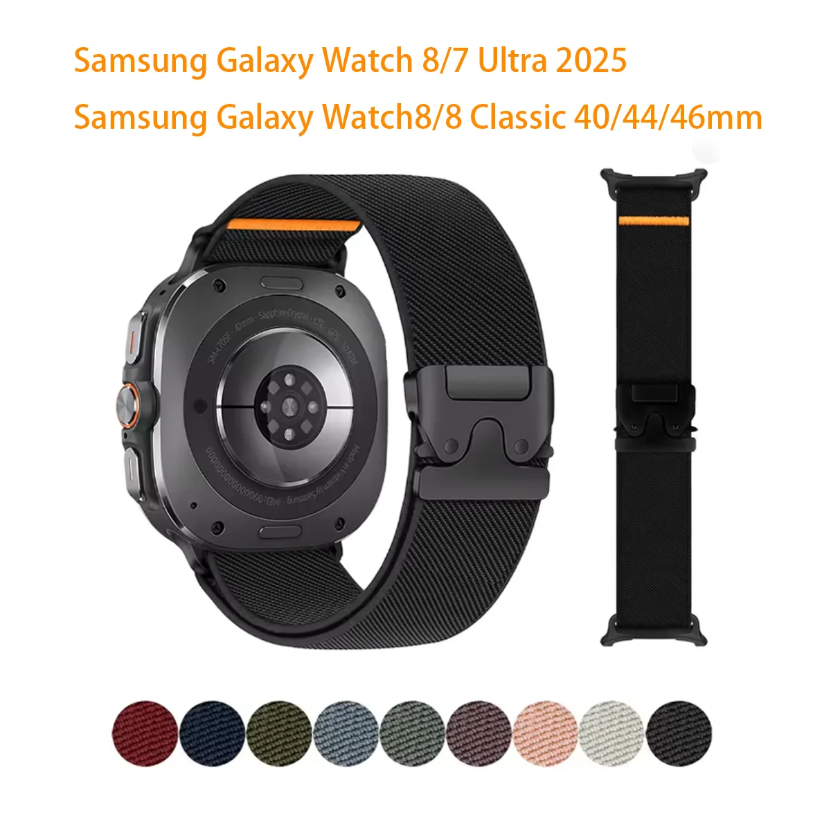 Meistverkauftes Outdoor-Sport-Nylonarmband für Samsung Galaxy Watch 8/7 Ultra 2025 47mm/Watch8 Classic 40/44/46mm