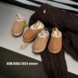 2024 New Children Cotton Slippers Winter Baby Genuine Leather Home Cotton Shoes Boys Girls Warm Slippers