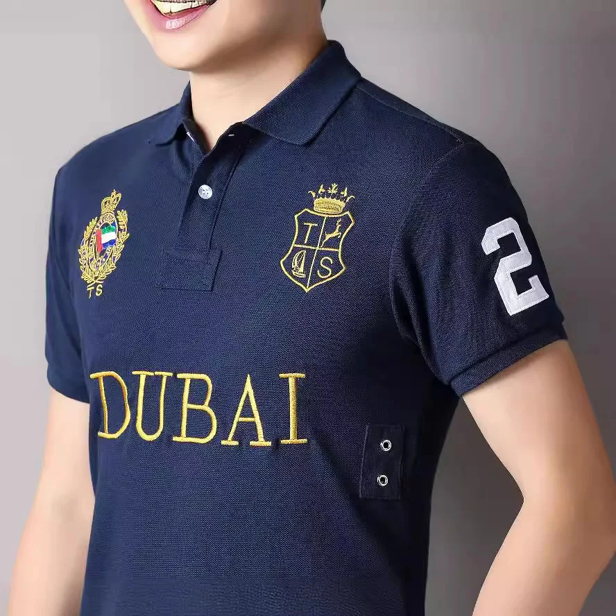 High Quality Men Polo Shirt Embroidery Dubai Casual Sports Foreign Navy Blue European Plus Size Short Sleeve Tshirts for Man