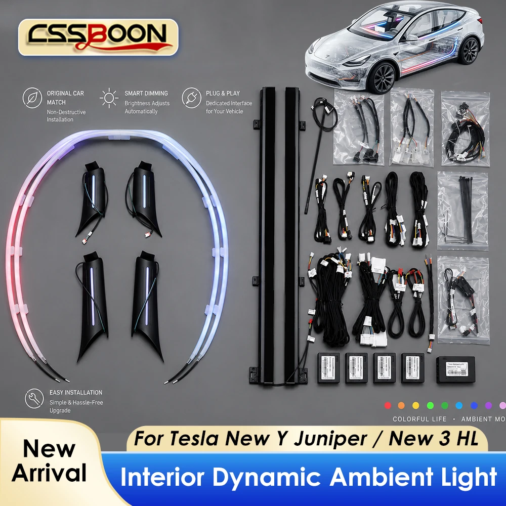 Model New Y Multi-Color Interior LED Dynamic Ambient Light Kit for Tesla Footwell & Dashboard Light Strips Atmosphere Accesories