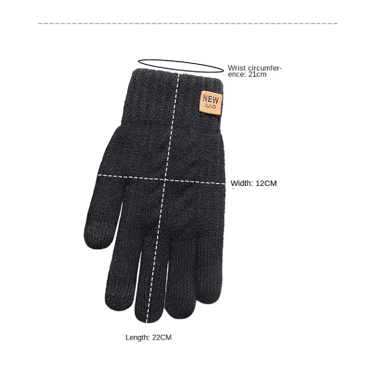 Gants chauds doublés en polaire pour femmes et hommes, tricotés avec câble noir, pour écran tactile d'hiver