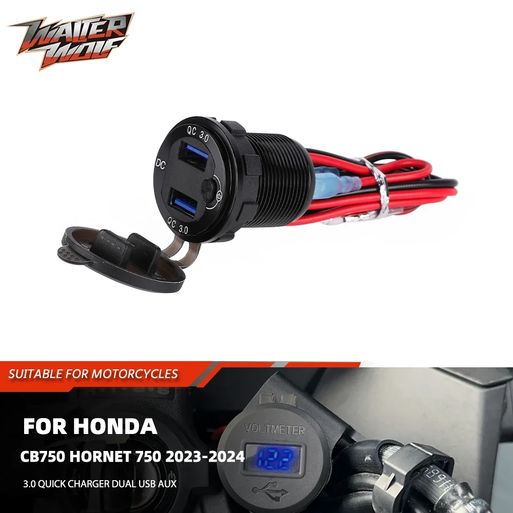 

2024 For Honda CB750 Hornet 750 Motorycle 3.0 Quick Charger Dual USB Aux Auxiliary 12V Outlet Power Connector Socket Adapter 750