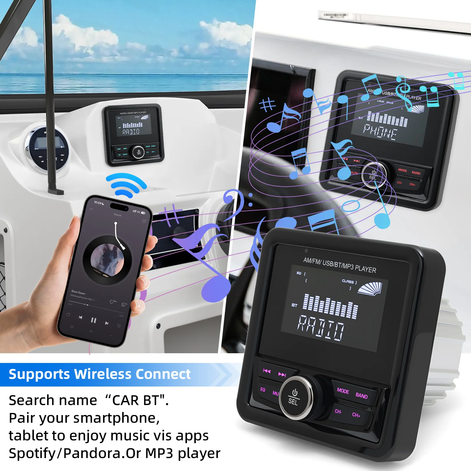 Radio Kapal Stereo FM AM Digital Media Player Audio Tahan Air Untuk Kapal Pesiar ATV UTV Kereta Motor