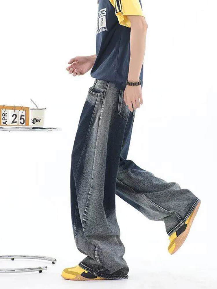 

Американские ретро-джинсы с широкими штанинами для мужчин, летние, в стиле хип-хоп, модные, свободные, прямые брюки