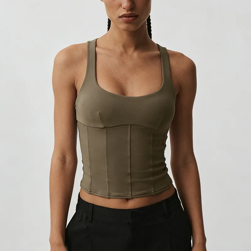 BetterMe Women's High Stretch Yoga Tank Top  Cross Back Sport Bra  Nylon Double-Faced Brushed Fitness Crop Top for Running Pilat