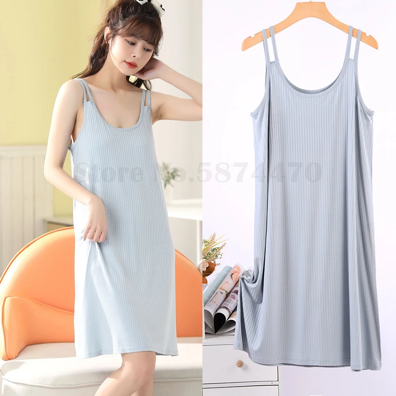 

Women's Modal Nightgown Sexy U-neck Suspender Summer Comfortable Intimate Lingerie Solid Color Nightdress Casual Home Clothes