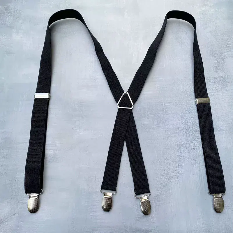 حمالات رجالية بلون سادة مع 4 حمالات مرنة على شكل حرف X من الخلف مع 4 حمالات قابلة للتعديل شديدة التحمل #1