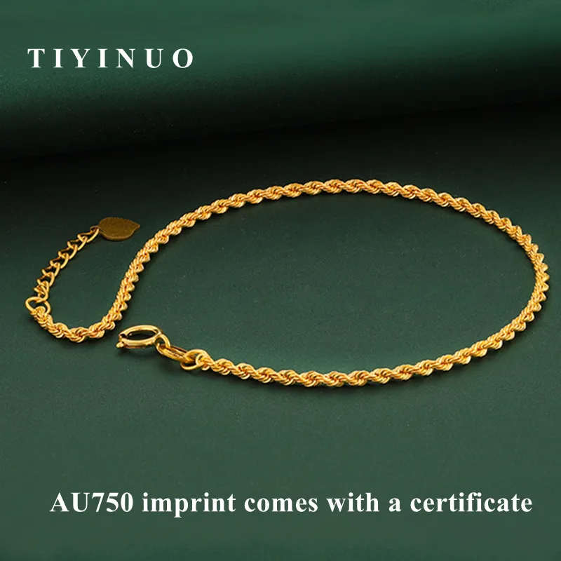 TIYINUO Authentic Real 18K Gold AU750 Twisted Bracelet Exquisite Delicate Gift Classic Present For Women Adjustable Fine Jewelry