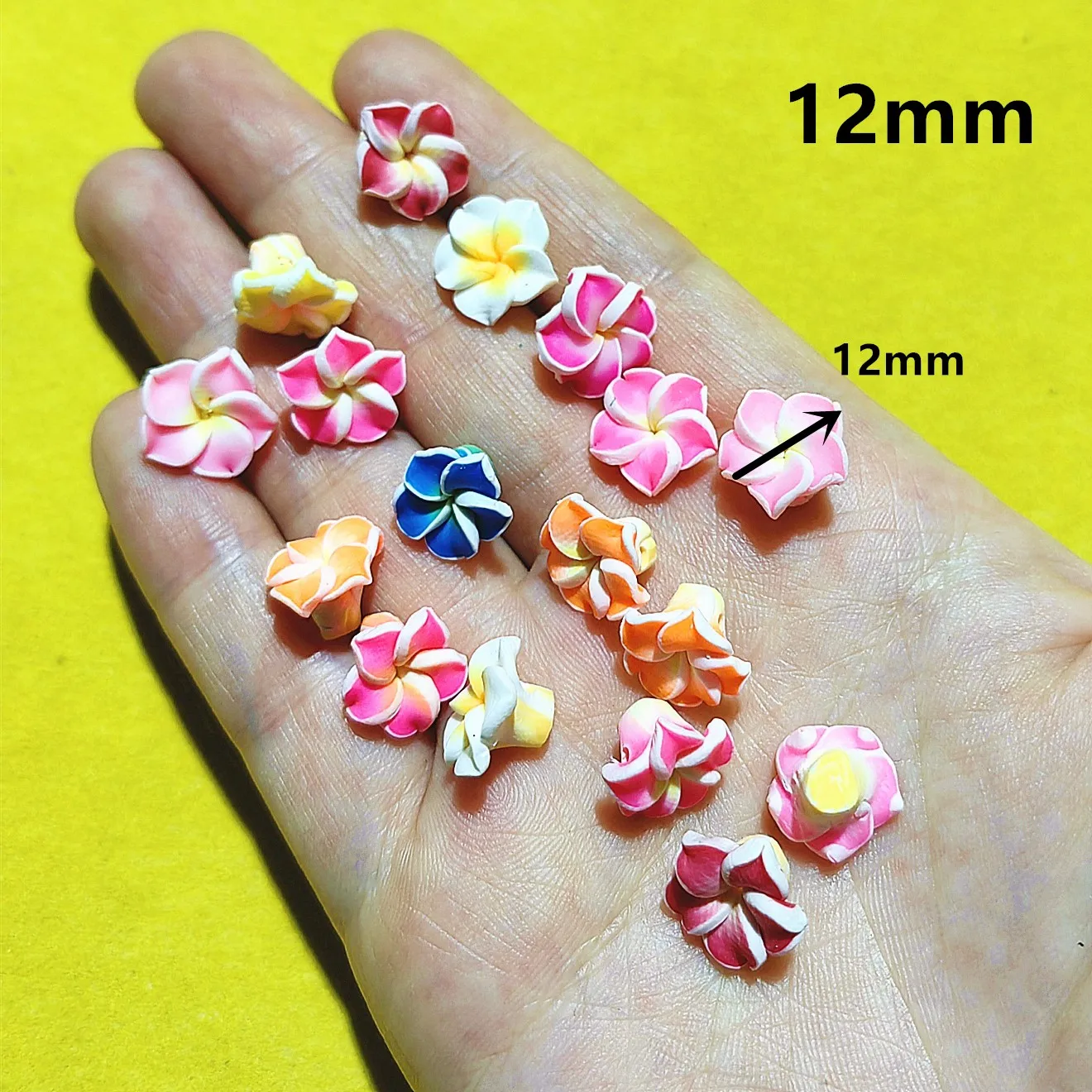 20pcs 12mm/15mm Colorful Loose 3D Polymer Clay Beads Flower/Plumeria rubra Design For DIY Jewelry Making