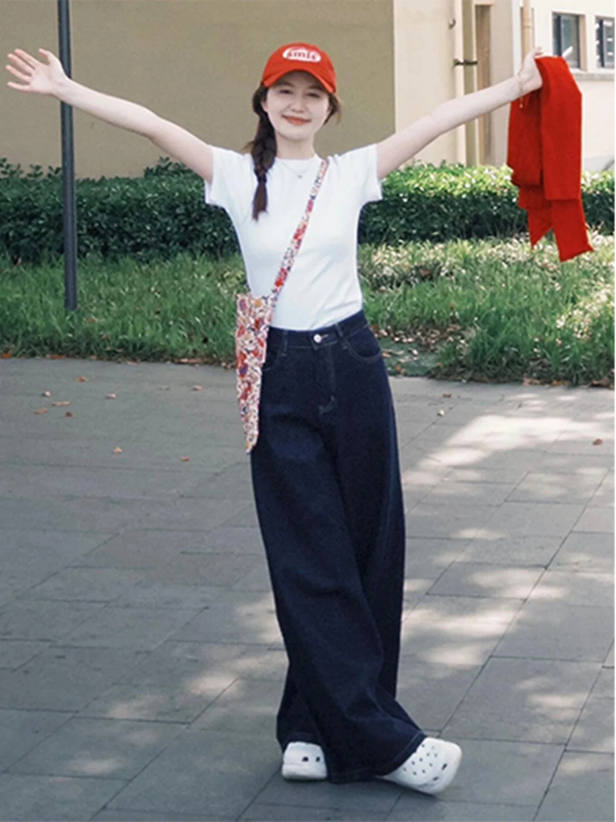 حجم كبير الأزرق العميق عالية الخصر Fce اصطف ثي الدنيم السراويل النسائية الخريف فضفاضة واسعة الساق التخسيس الطابق طول السراويل