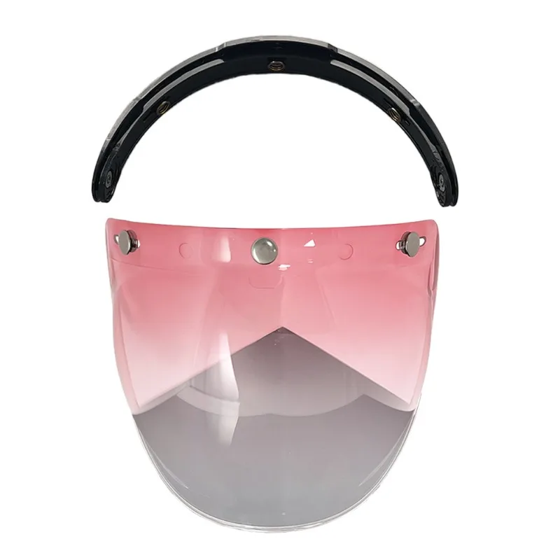 Retro Motorcycle Helmet Visor with Curved Lens Three-button Design, Bubble Lens Open-face Helmet Visor Bubble Visor, Flip-style