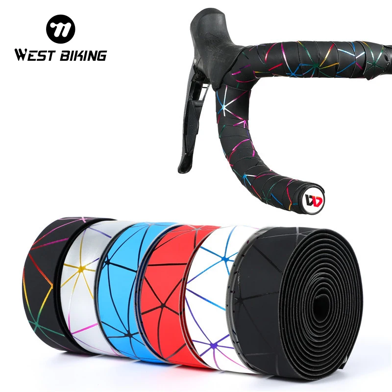 WEST BIKING Bike Handlebar Tape Anti-slip Silica Gel EVA Shock Absorption Handle Bar Tape Road Bicycle Cycling Wrap End Plug