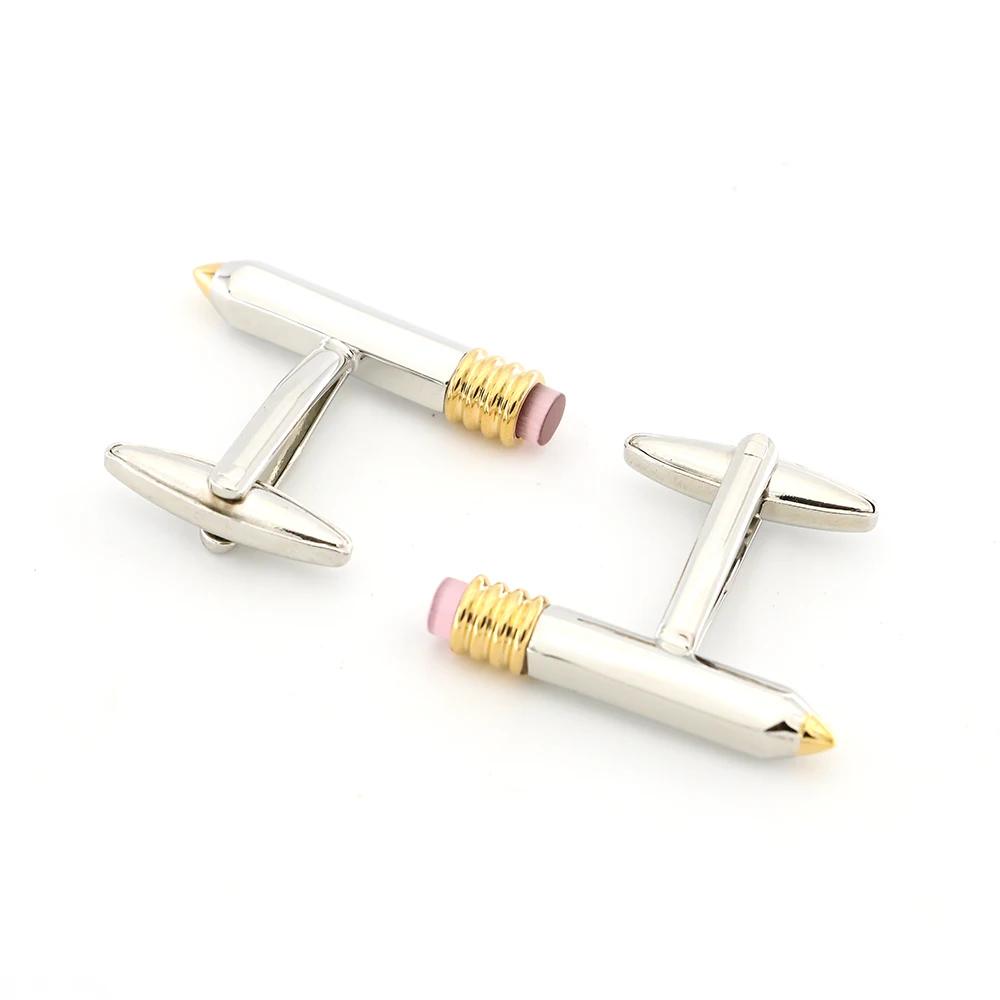 Stationery Design Pencil Cufflinks For Men Quality Brass Material Silver Color Cuff Links Wholesale&retail