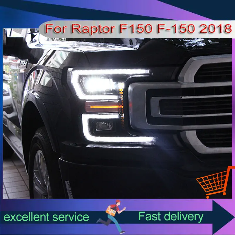 

Передние фары автомобиля для Ford Raptor F150 F-150 2018, модификация в сборе, обновление светодиодных DRL, динамические указатели поворота, головные фонари