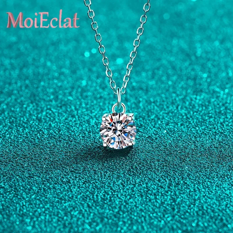 MoiEclat Store Platinum PT950 Square Bottom Single Diamond 1ct Moissanite Necklace Pendant for Women, Luxury Geometric Jewelry
