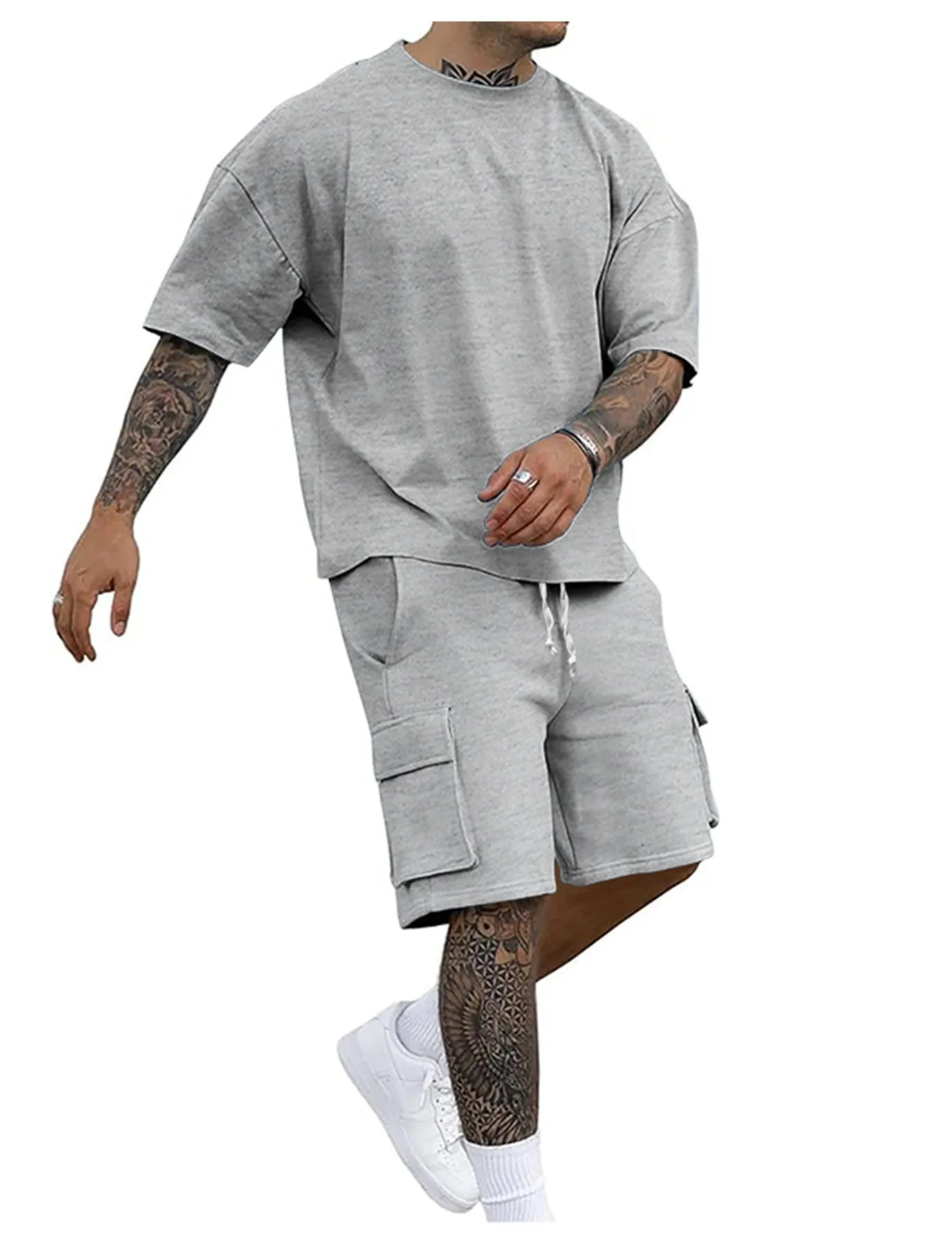 

Summer Men's Clothing 2 Piece Set Oversized T Shirt And Shorts Sporty Matching Two Piece Set For Man Polyester Thin Fabric