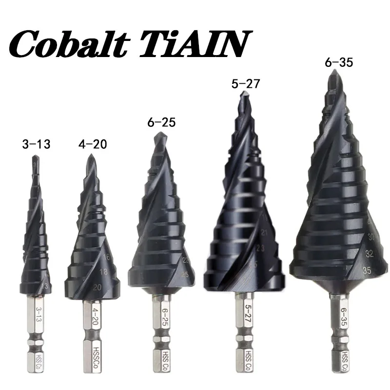 

HRC89 M35 Cobalt TiAlN Coated Step Drill Bit Hex Shank High Speed Steel Metal Drilling Hole Opener Tool For Stainless Steel