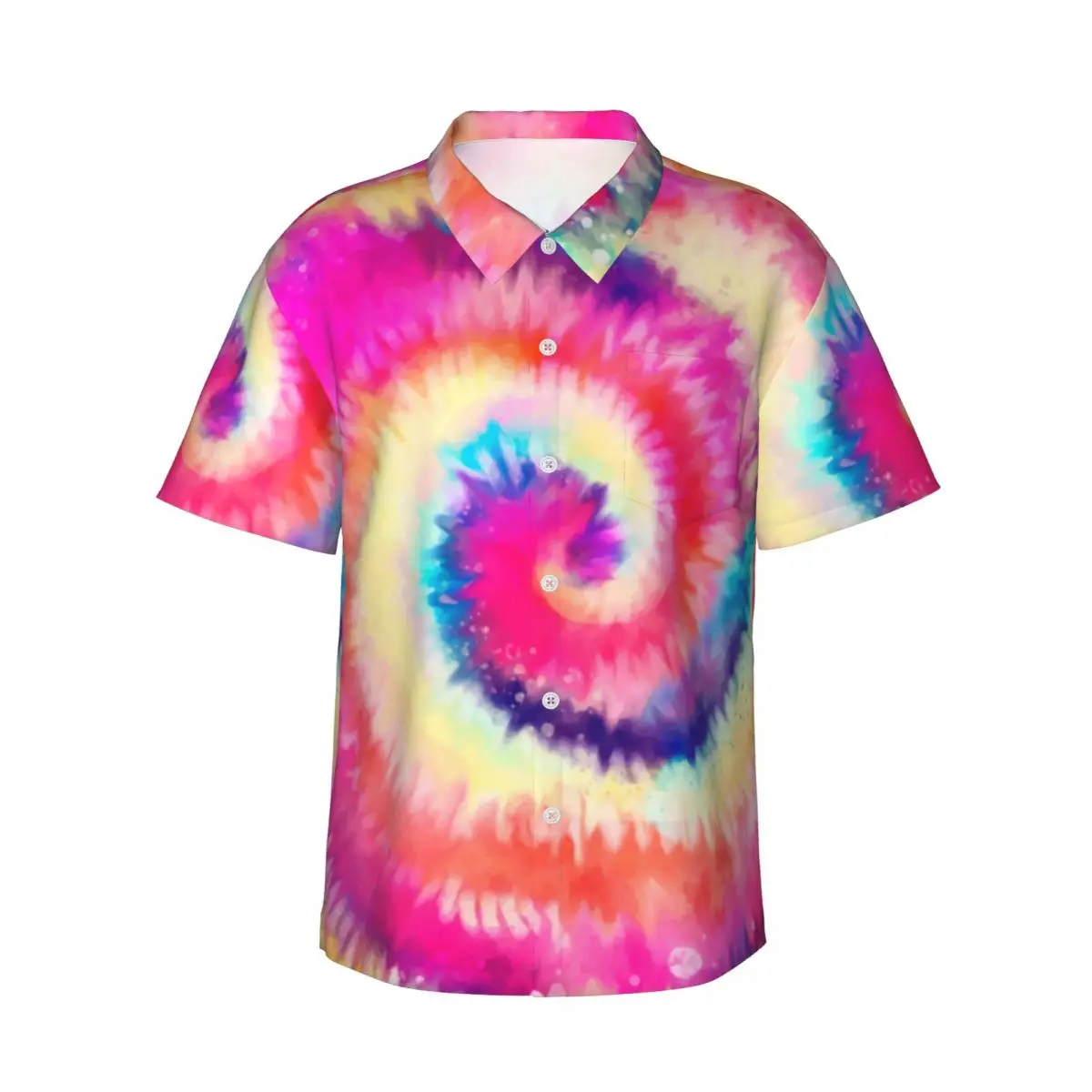 

Ombre Tie Dye Vacation Shirt Men Rainbow Swirl Pink Yellow Casual Shirts Summer Short Sleeve Graphic Novelty Oversized Blouses