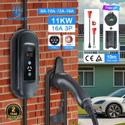 Cargador Kolanky EV 16A 11KW temporizador ajuste de corriente tipo 2 IEC 62169 carga para vehículos eléctricos híbridos de la UE Total 10M