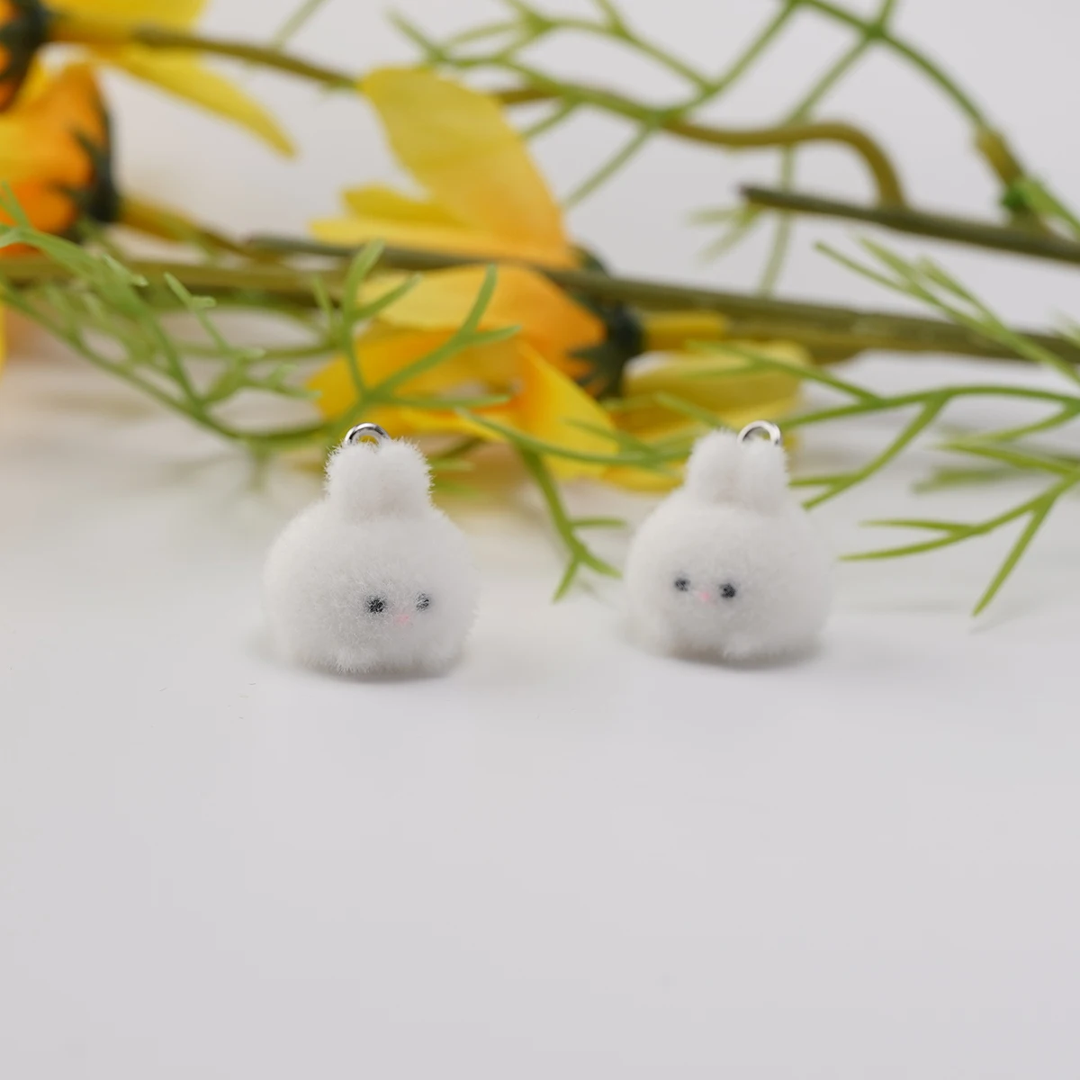 30PCS 3D cartoon Fluffy Flocking resin Charms cute Animal mini Doll Rabbit Pendant Charms for DIY Jewelry Keychain Earring Make