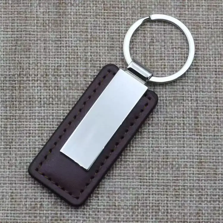 Einfacher Leder-Schlüsselanhänger, rechteckig, Edelstahl, Metall, Herren-Schlüsselring, Auto-Geschenk, Schlüsselanhänger, exquisiter Modeanhänger, Großhandel – Detail 9