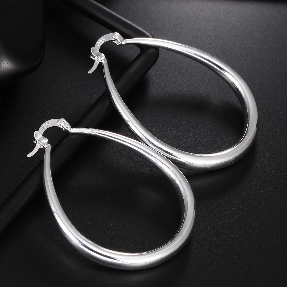 100% 41MM 925 Sterling Silver Smooth Circle Big Hoop Earrings For Women Lady Fashion Charm High Quality Wedding Jewelry Gift image 4