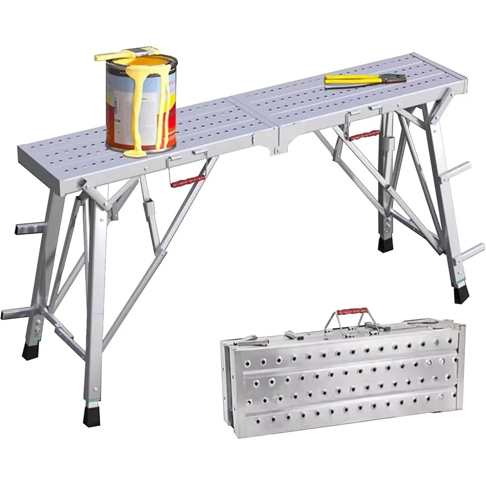 Portable Folding Scaffold Adjustable Height Work Platform Heavy Duty Steel Scaffolding Equipment Safe Design Ideal Maintenance