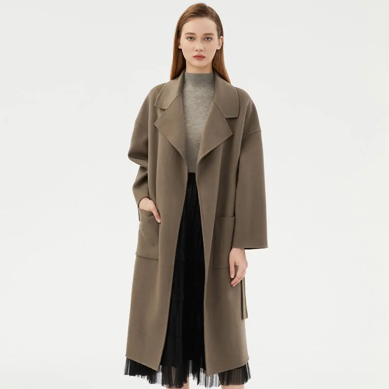 

2022 New 100% Wool Coat Women Belt Loose Fashion Temperament The New Lengthen Jacket Women's Thicken Coat