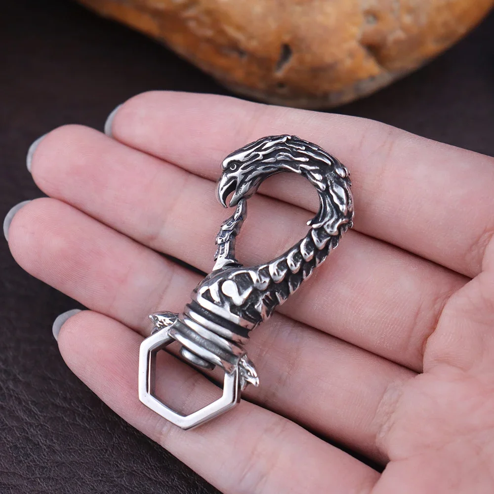 Fashion Personality Viking Dragon Keychain Stainless Steel Car Keyring Unique Nidhogg Clasp Keychains for Men Jewelry Wholesale