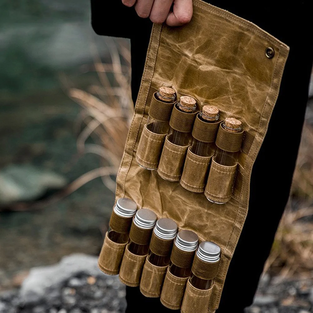 

Outdoor Seasoning Storage Bag Camping Spice Bottle Container Travel Spices and Seasonings Kit Khaki Pouch
