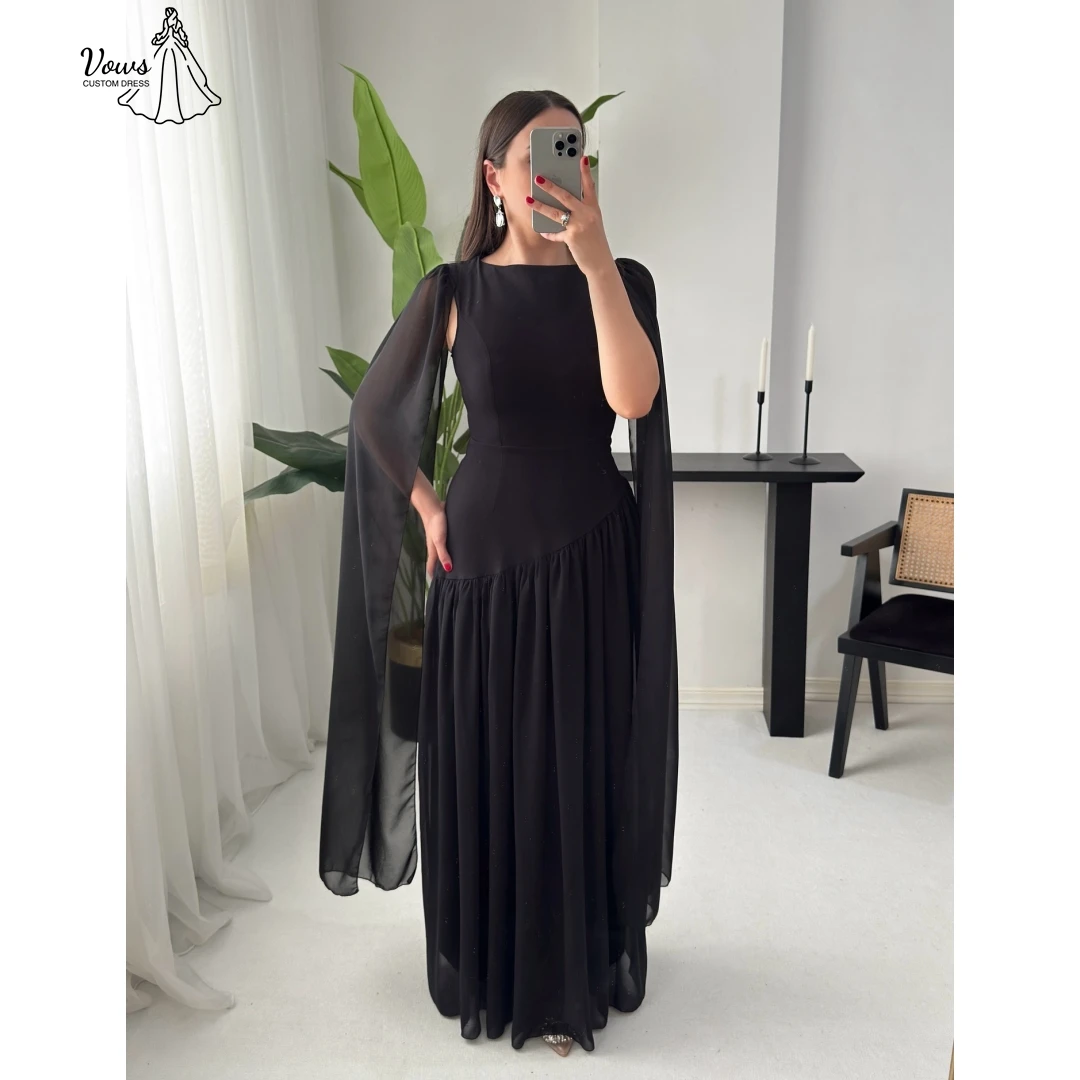 

Vows Custom Made Luxurious Evening Dresses 2025 Woman Party Dress for Wedding Ribbon Line A Robe Soiree Black Chiffon Ballgown
