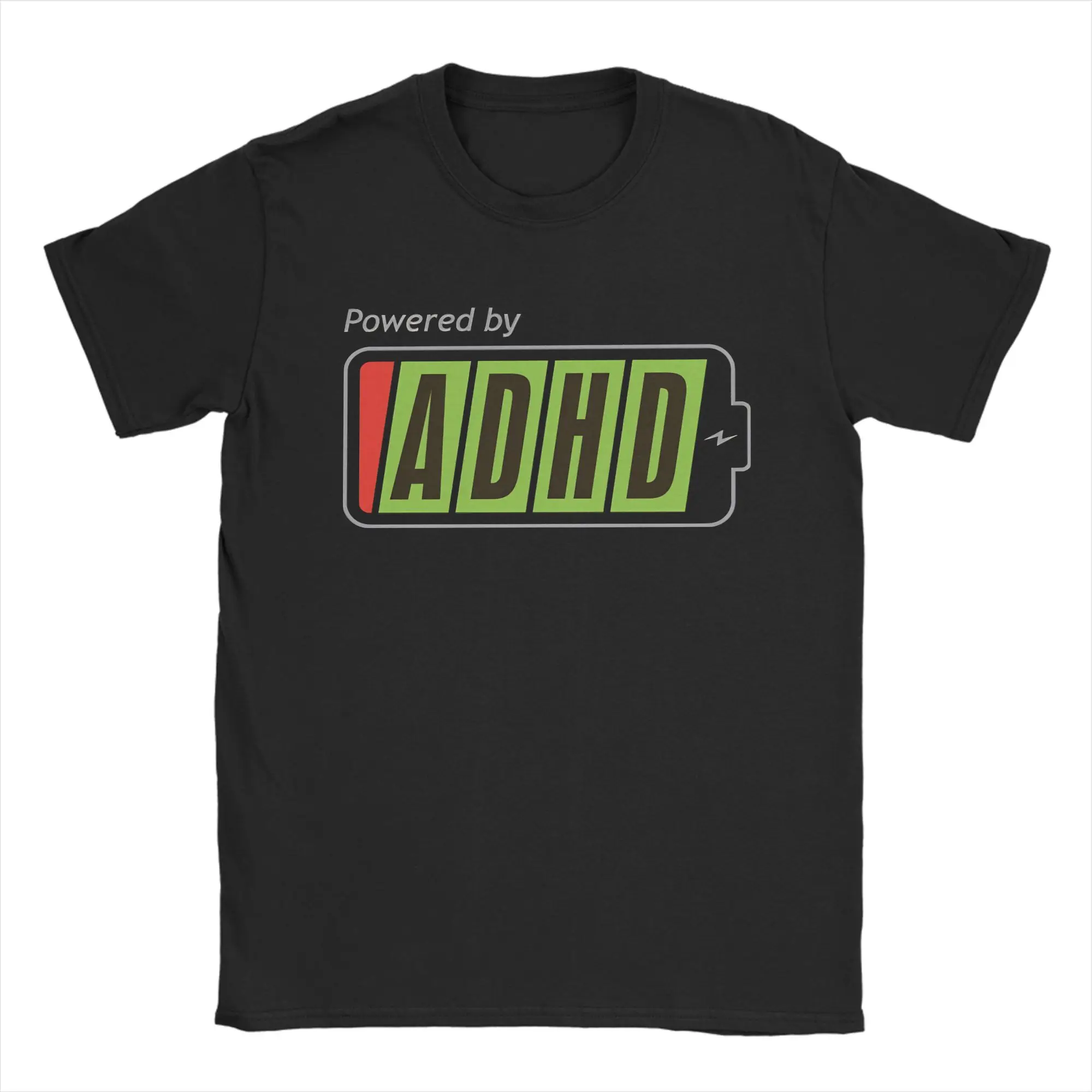 Men T-Shirts Powered By ADHD  Vintage Cotton Tees Short Sleeve  T Shirt O Neck Clothes Summer