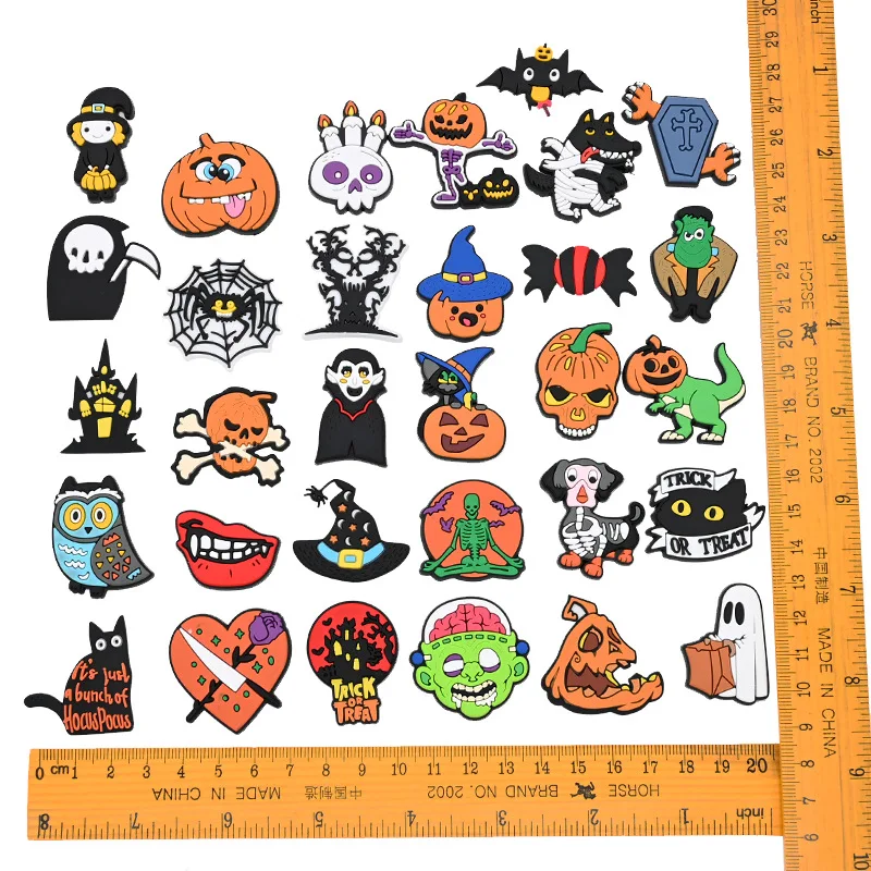9-29pcs/SET 2024 Halloween Witches Ghost skull for Shoe Charms Designer Accessories DIY Decoration for Classic Clog Kids Gifts