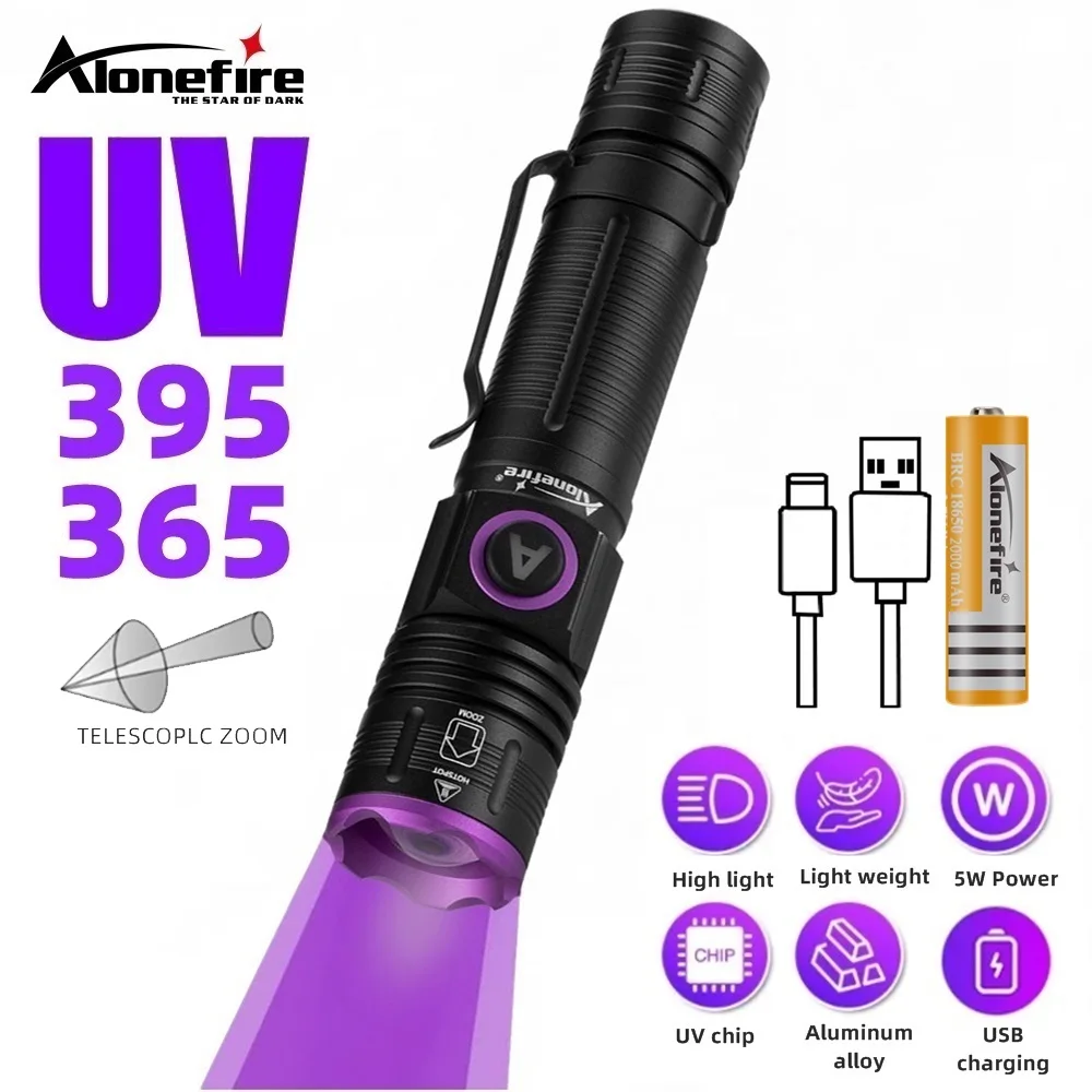 

365nm Zoom UV LED Flashlight Ultraviolet Nail polish Curing Cat Pet Urine Stains Marker Ore Money Scorpion Detection SV85