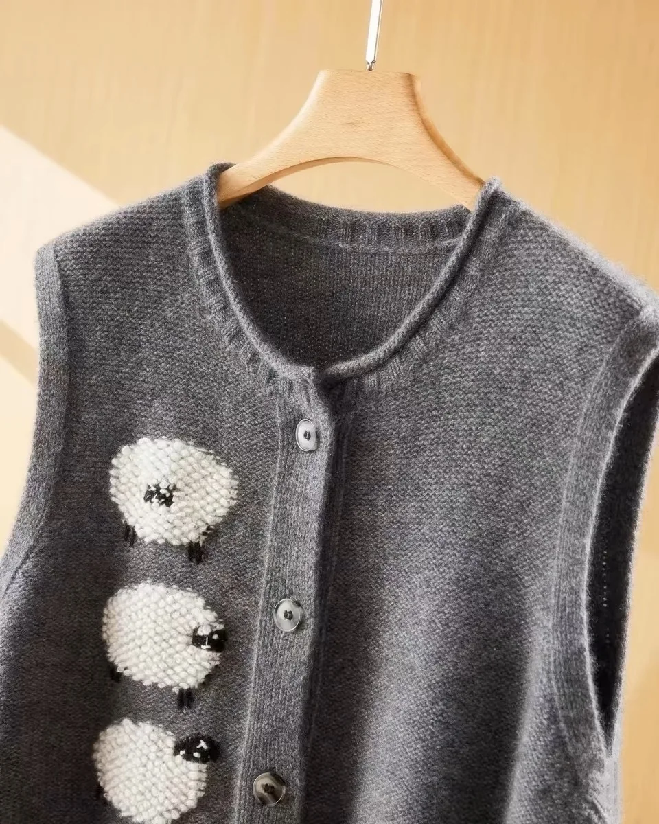 2 Farben Damenweste aus 100 % Wolle, neue Strickjacke, ärmelloser Damenpullover, lockere Jacke, kurze Herbst- und Winterwollweste