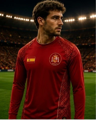 Spanish men's quick drying football long sleeved jersey 3D printed fashionable and versatile sportswear image 2