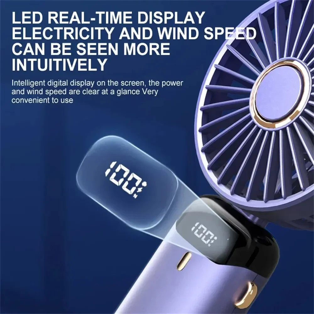 5 Speed USB  Foldable Neck Hanging Cooling Fan with Digital Speed Display , Lightweight Personal Cooling Fan for Outdoor Travel