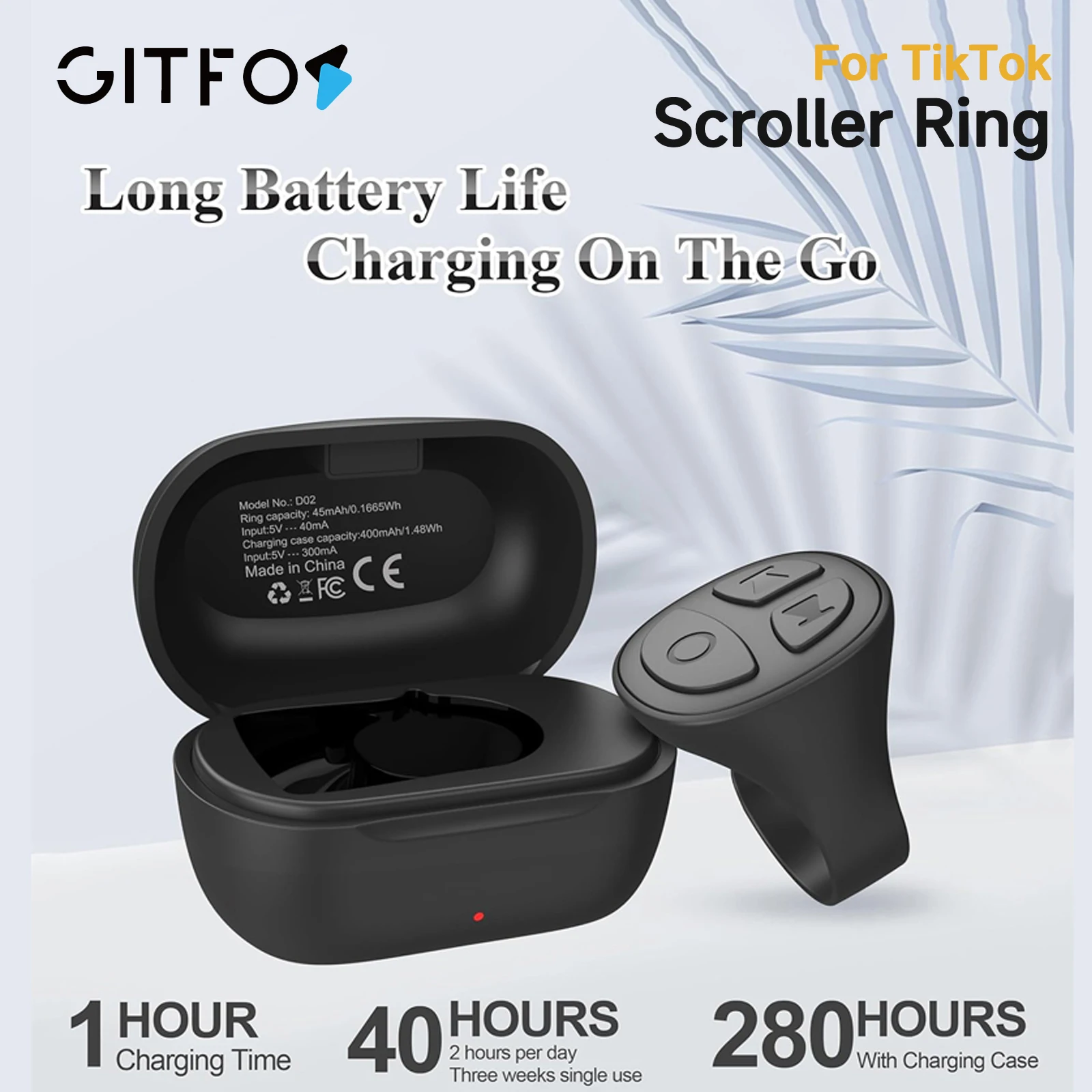 GITFOS Bluetooth Scroller Ring for TikTok Phone Remote Control Bluetooth Page Turning Ring Wireless Camera Selfie Button