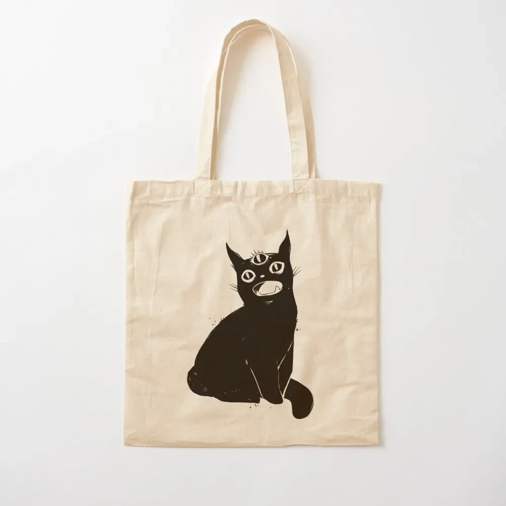 

Black Cat With Third Eye Tote Bag shopping bags foldable Reusable bags sacs de shopping bag for beach Bag