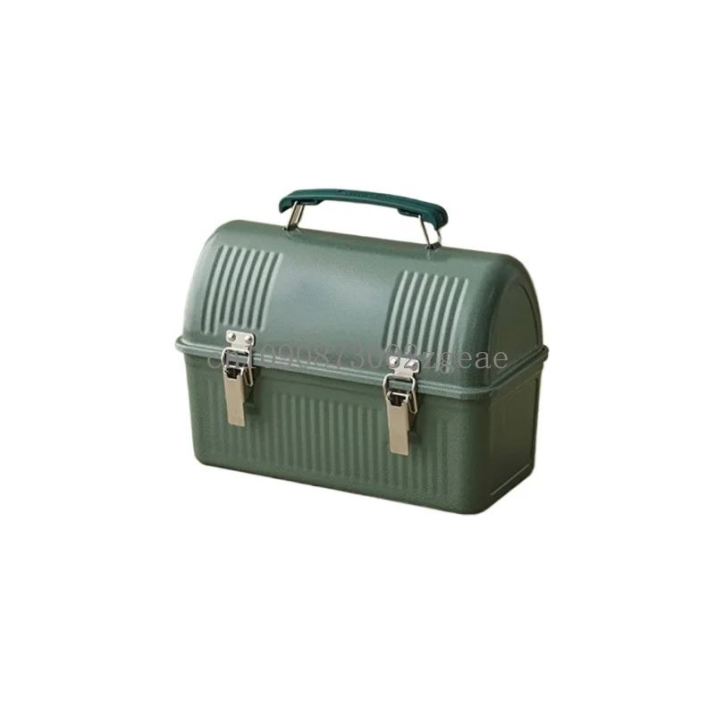 Large Camping Steel Storage Box, Army Green, Classic Lunch Box, 9.4L